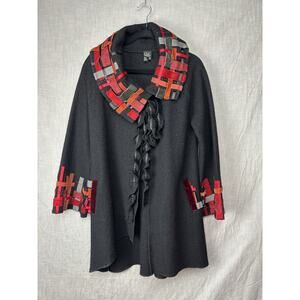 CoVelo Jacket Coat Black Wool Velvet Size M Boho Artsy Art To Wear Asymmetric